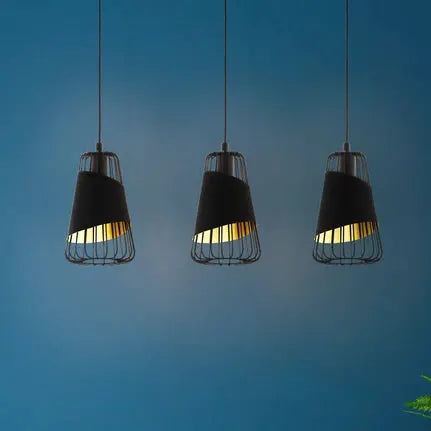 Hanging light Austell, length 76.5 cm, black/gold, 3-bulb.