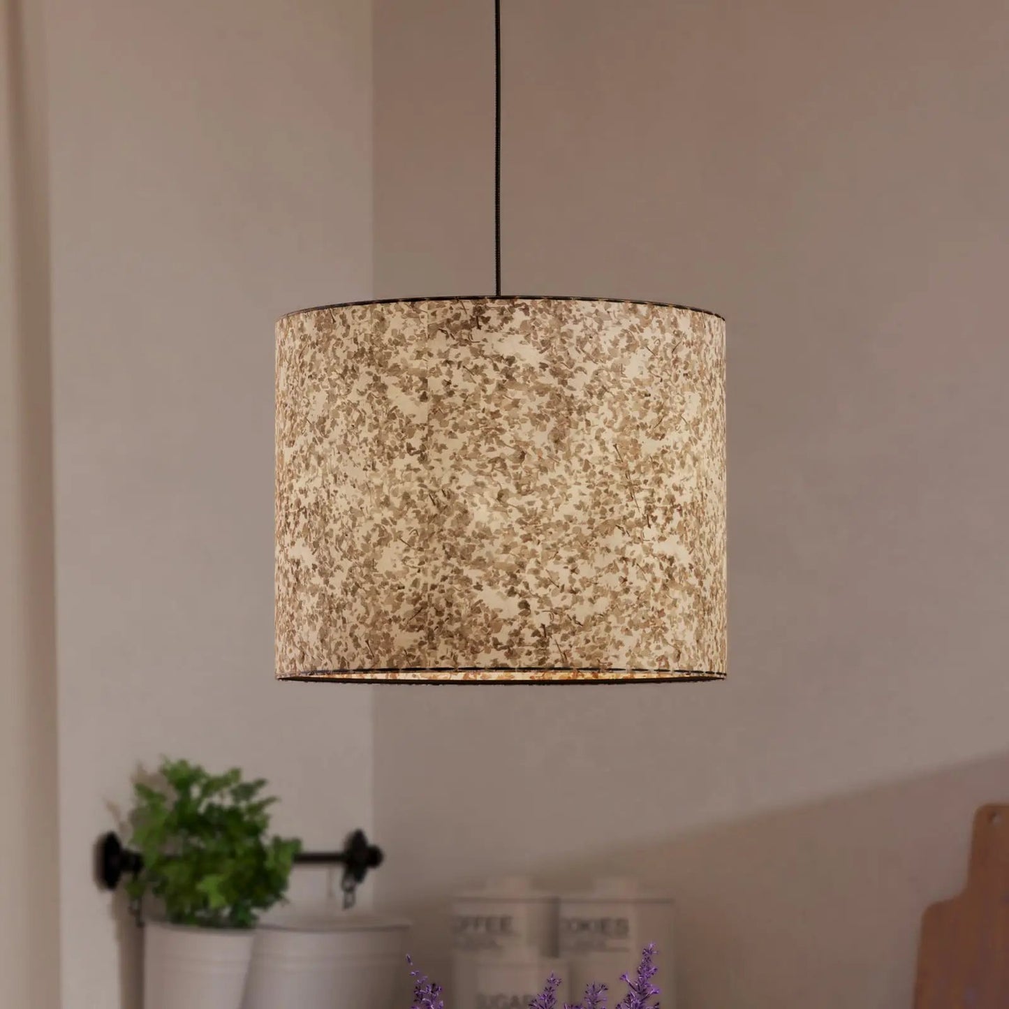 Butterburn hanging light, Ø 36 cm, beige/green, fabric