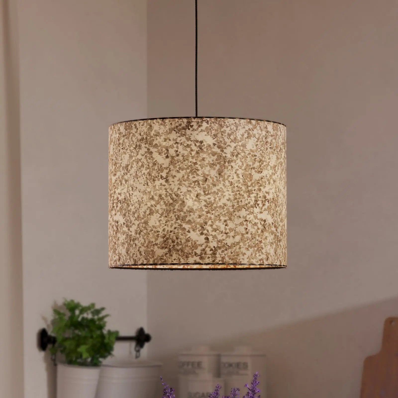 Butterburn hanging light, Ø 36 cm, beige/green, fabric