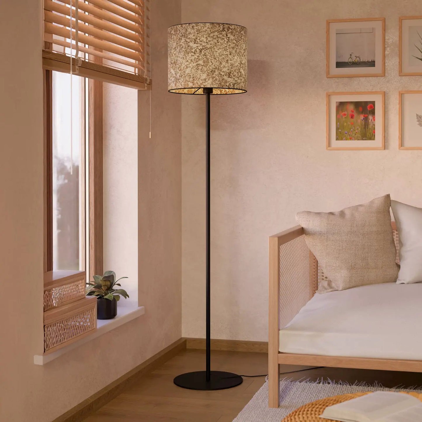 Butterburn floor lamp, height 162 cm, beige/green, metal/fabric