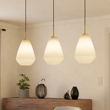 Caprarola hanging light, length 90 cm, sand colour, 3-bulb, glass