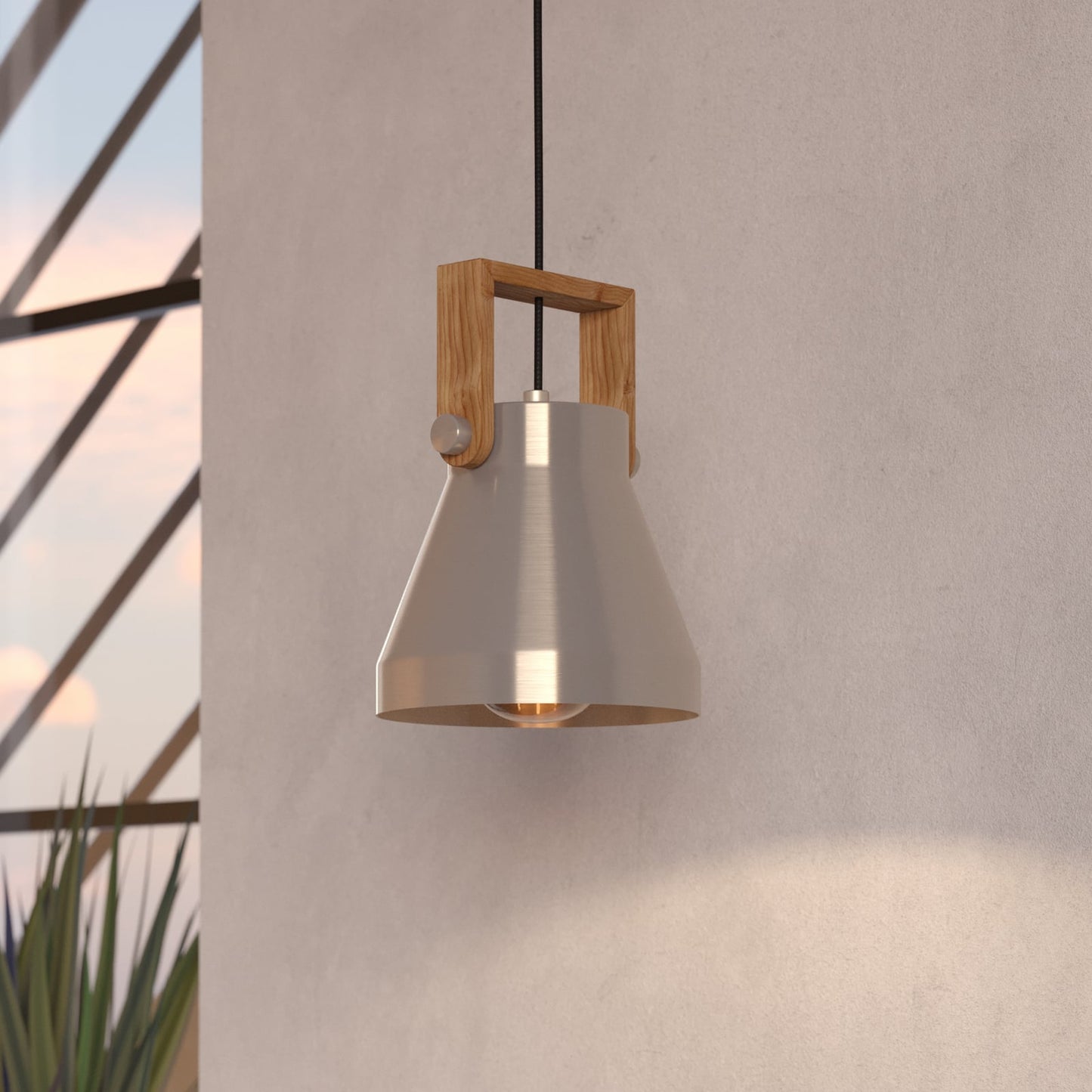Cawton hanging light, Ø 16 cm, steel/brown, steel/wood