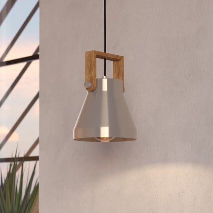 Cawton hanging light, Ø 16 cm, steel/brown, steel/wood