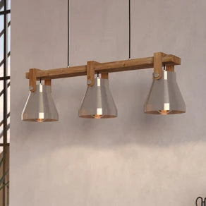 Cawton hanging light, length 76 cm, steel/brown, 3-bulb, steel