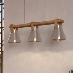 Cawton hanging light, length 76 cm, steel/brown, 3-bulb, steel