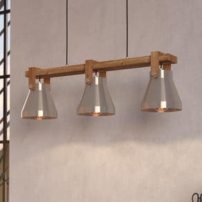 Cawton hanging light, length 76 cm, steel/brown, 3-bulb, steel