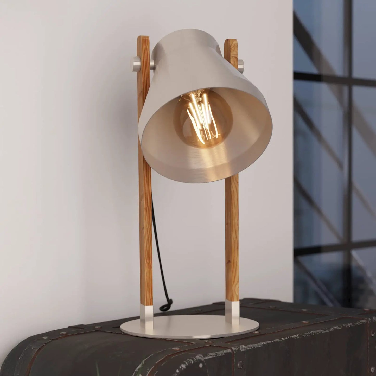 Cawton table lamp, height 38 cm, steel/brown, steel/wood