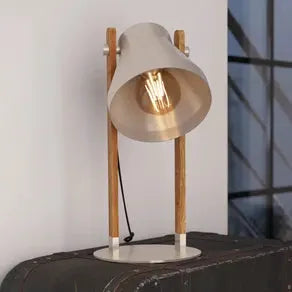 Cawton table lamp, height 38 cm, steel/brown, steel/wood