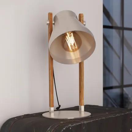 Cawton table lamp, height 38 cm, steel/brown, steel/wood