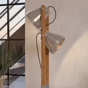 Cawton floor lamp, height 134.5 cm, steel/brown, 2-bulb steel
