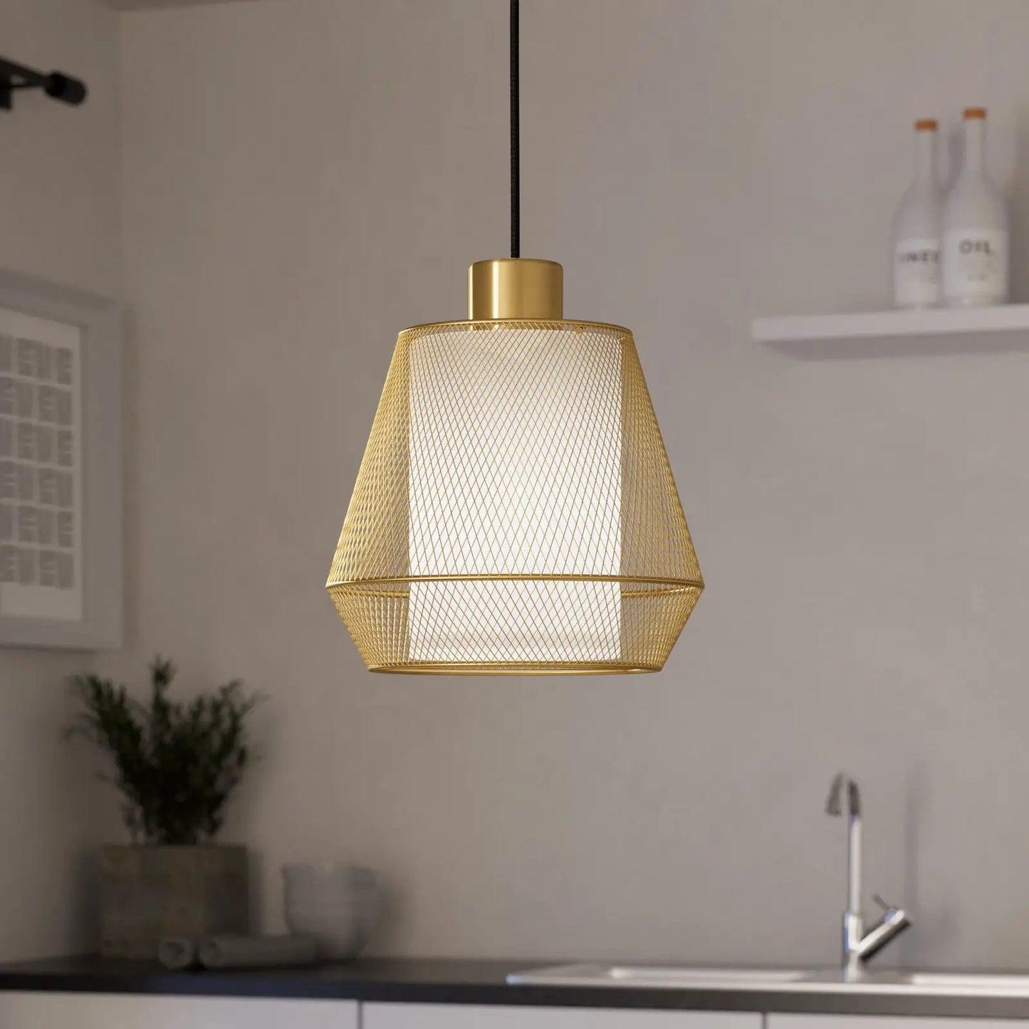 Ciudadela pendant light, Ø 18 cm, black/brass, steel