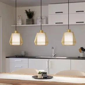 Ciudadela pendant light, black/brass, 3-bulb.