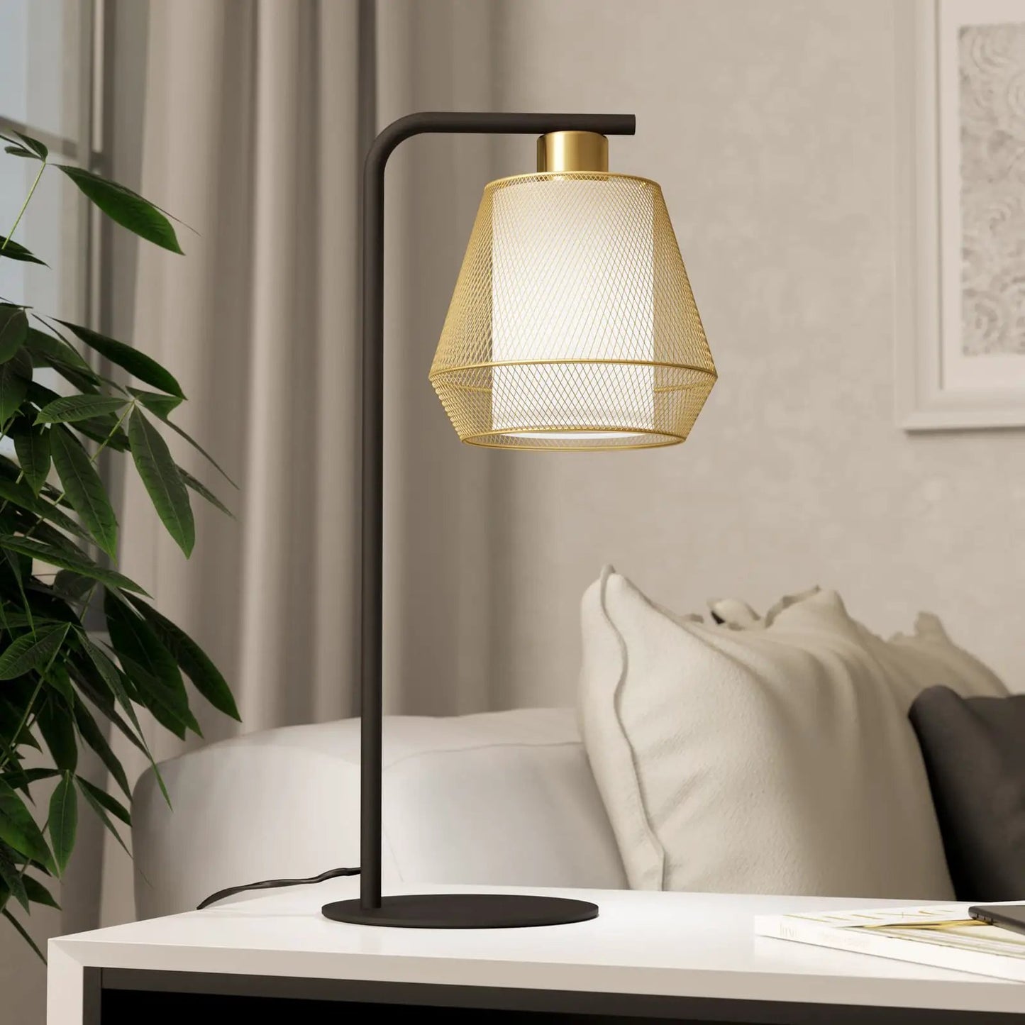 Ciudadela table lamp, height 50 cm, black and brass, steel