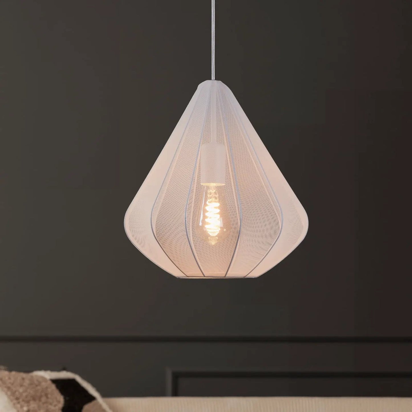 Dolwen pendant light, white, Ø 33.5 cm, fabric