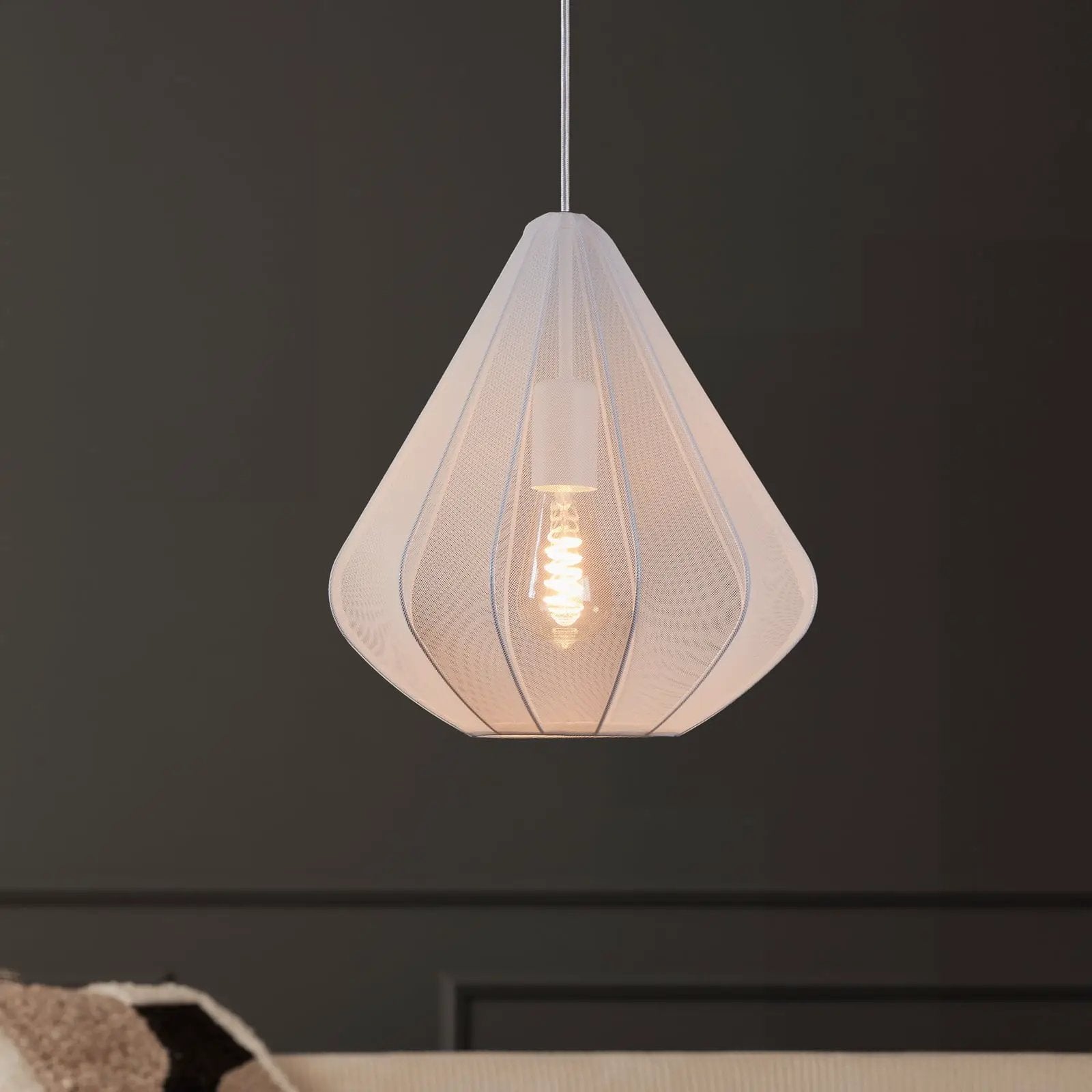 Dolwen pendant light, white, Ø 33.5 cm, fabric