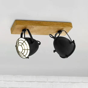 Gatebeck downlight, wood/black, 2-bulb, wood