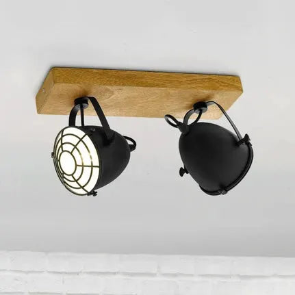 Gatebeck downlight, wood/black, 2-bulb, wood