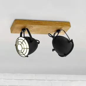 Gatebeck downlight, wood/black, 2-bulb, wood