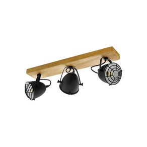 Gatebeck downlight, wood/black, 3-bulb, wood