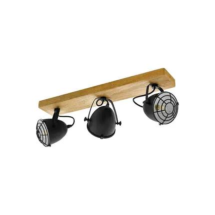 Gatebeck downlight, wood/black, 3-bulb, wood