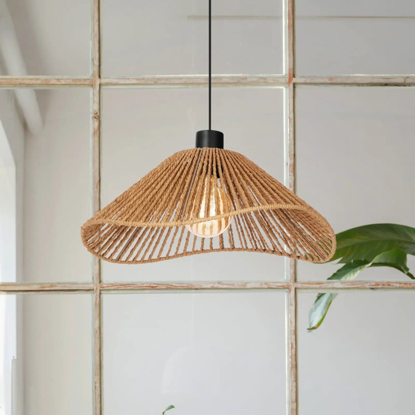 Lavister pendant light, Ø 39 cm, black/natural, paper