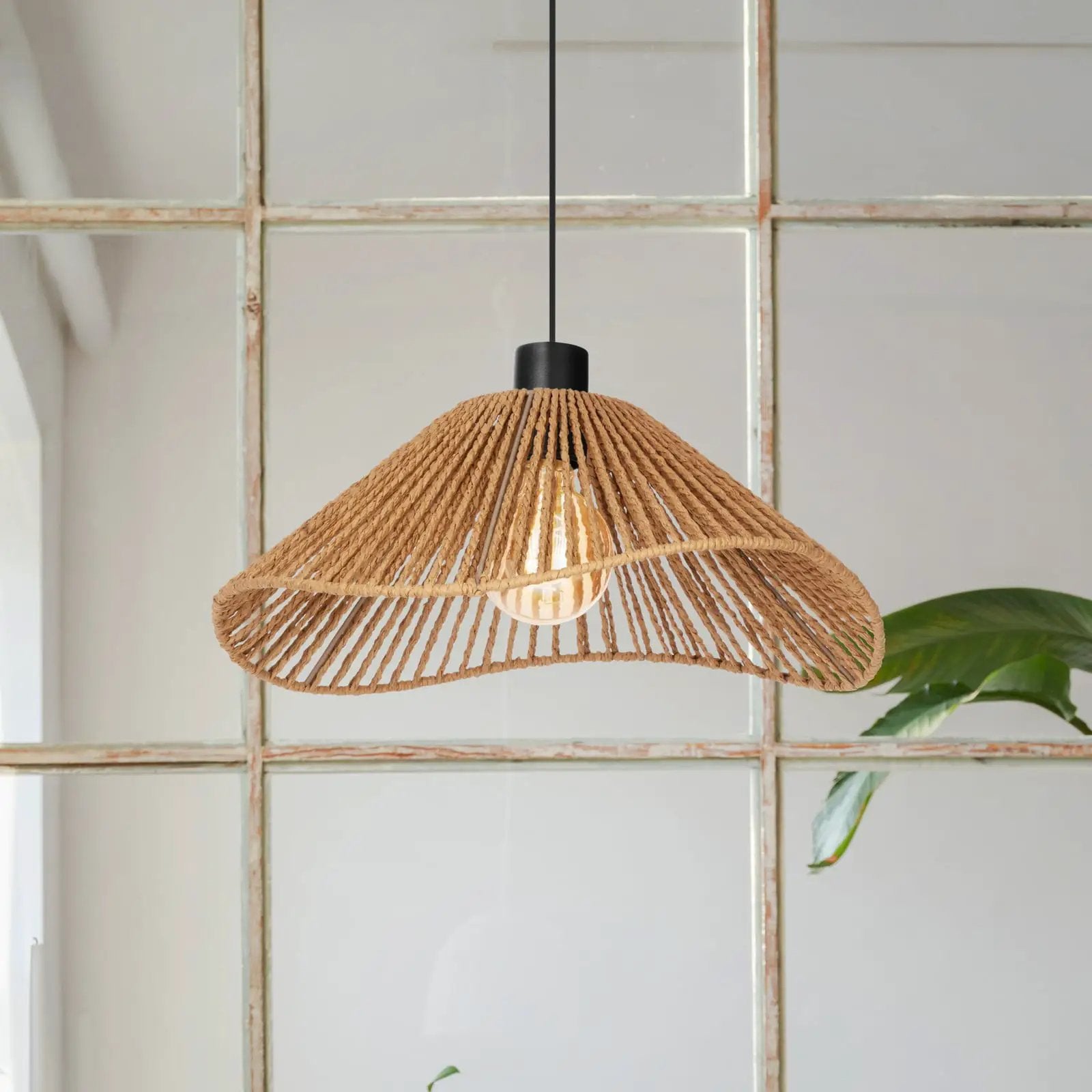 Lavister pendant light, Ø 39 cm, black/natural, paper