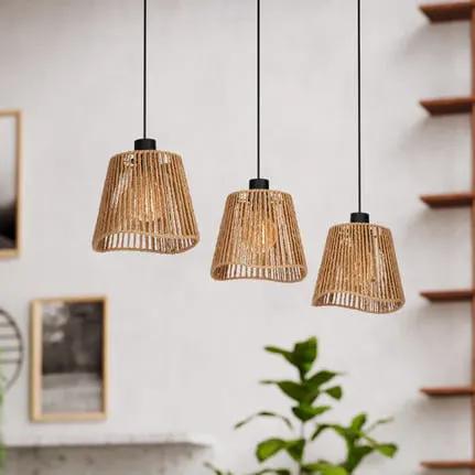 Lavister pendant light, black/natural, 3-bulb, paper