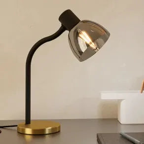 Macere table lamp, brass/black, height 34 cm, steel