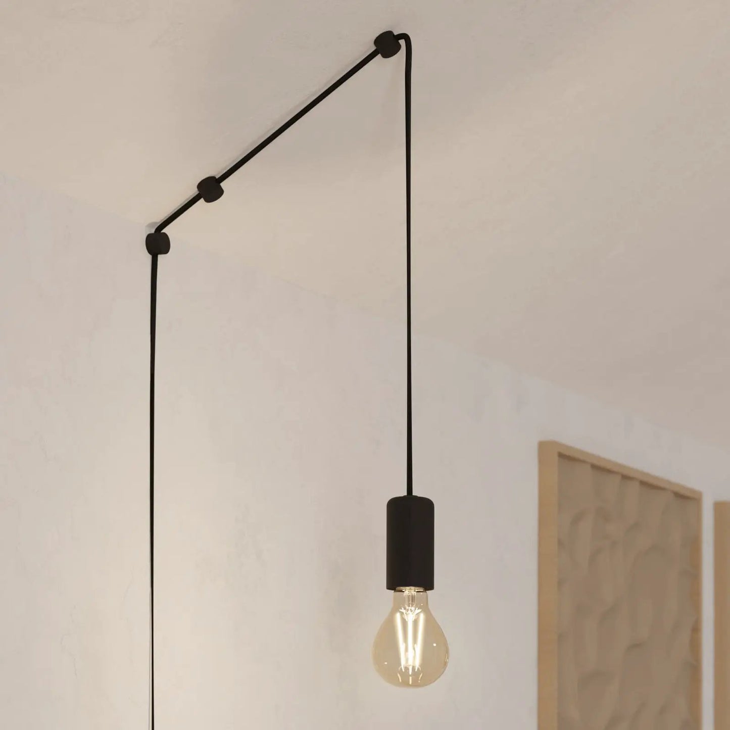 Pinetina pendant light, 40 cm projection, black, plug