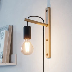 Pockley wall light, 16 cm projection, black/wood, wood