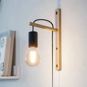 Pockley wall light, 16 cm projection, black/wood, wood