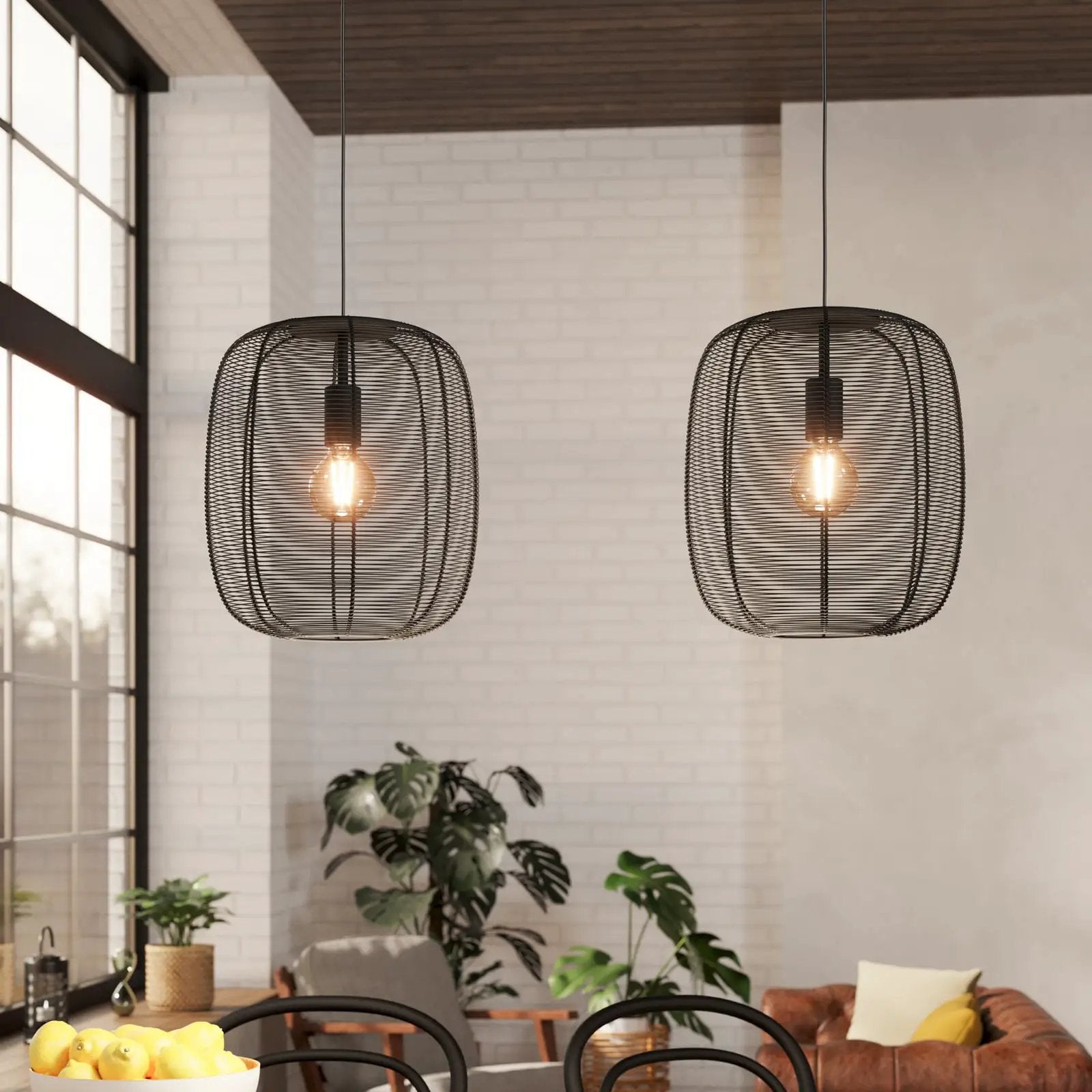Rinroe pendant light, length 90 cm, black, 2-bulb, steel