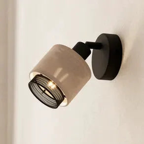 Rosley wall spotlight, width 9 cm, black/natural, linen