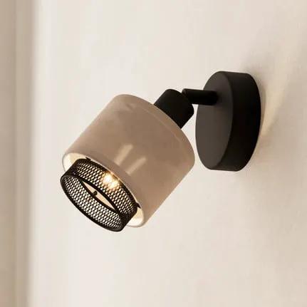Rosley wall spotlight, width 9 cm, black/natural, linen