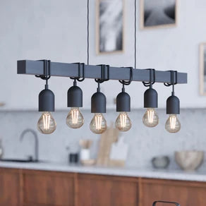 Townshend pendant light, length 100 cm black, 6-bulb.