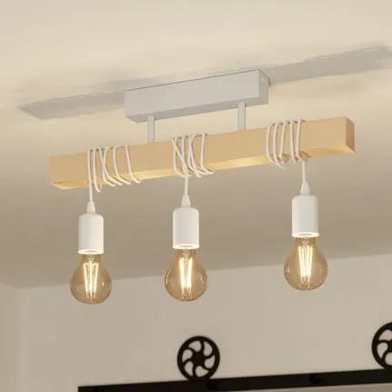 Townshend ceiling light, length 55 cm, white/oak, 3-bulb.