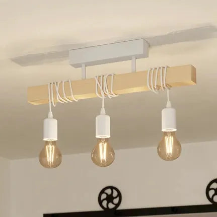 Townshend ceiling light, length 55 cm, white/oak, 3-bulb.