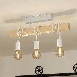 Townshend ceiling light, length 55 cm, white/oak, 3-bulb.