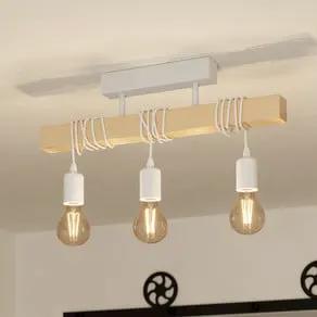 Townshend ceiling light, length 55 cm, white/oak, 3-bulb.