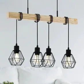 Townshend pendant light, length 70 cm, black/oak, 4-bulb.