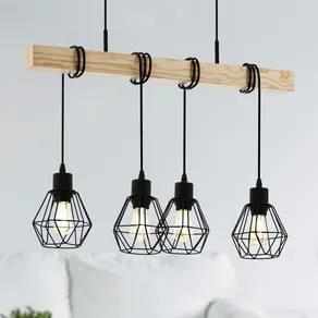 Townshend pendant light, length 70 cm, black/oak, 4-bulb.