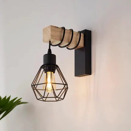 Townshend wall light, width 14 cm, black/oak