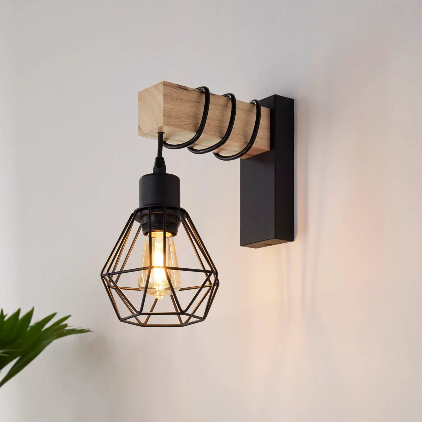 Townshend wall light, width 14 cm, black/oak