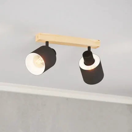 Batallas downlight, length 30 cm, black/wood, 2-bulb.