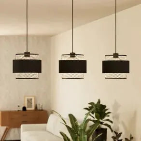 Bazely pendant light, black, 3-bulb.