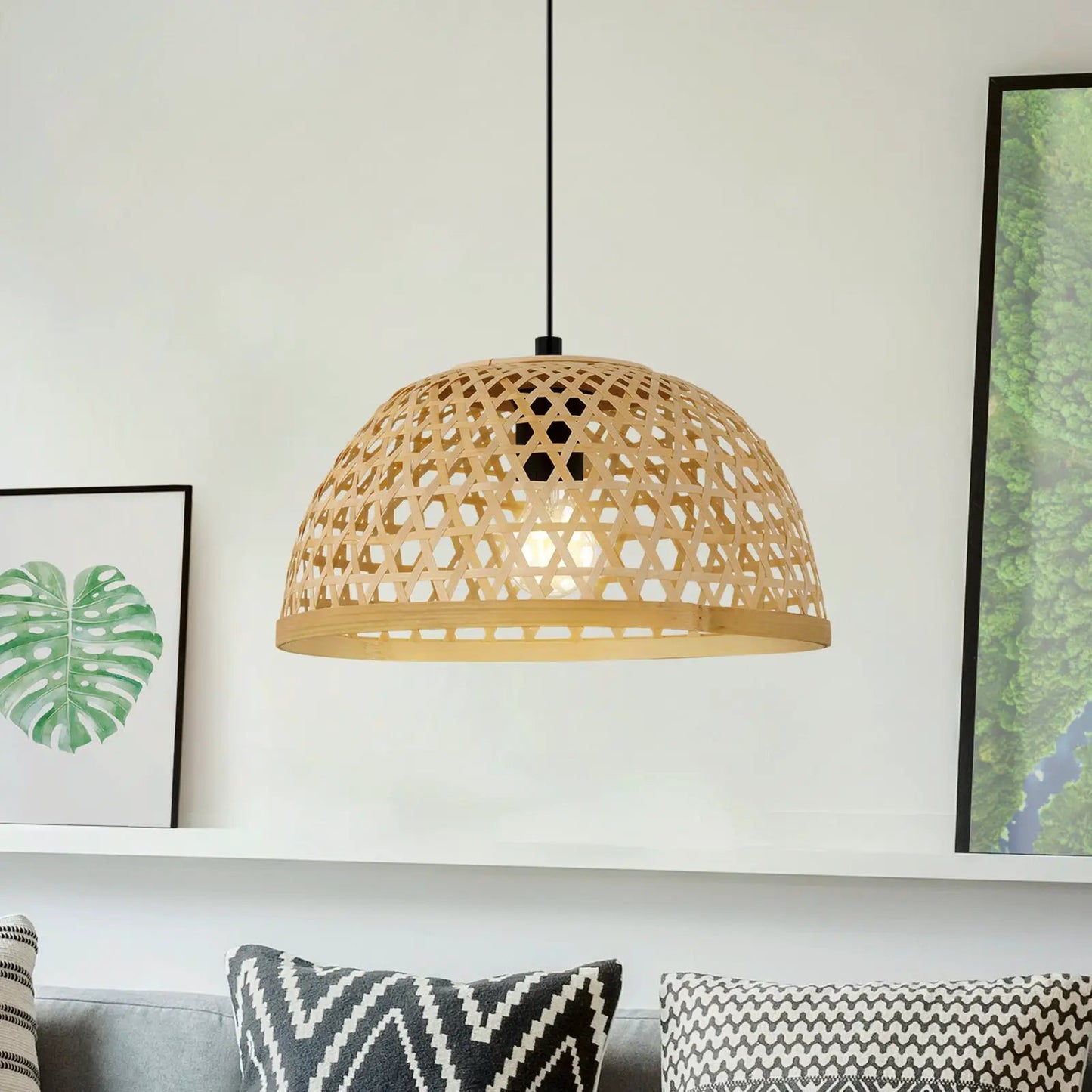 Claverdon pendant light, Ø 37 cm, black/natural, wood