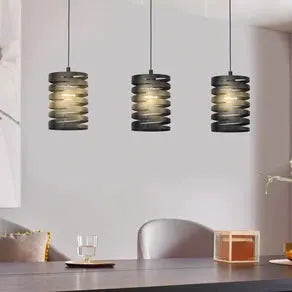 Cremella pendant light, length 94 cm, black, 3-bulb, steel