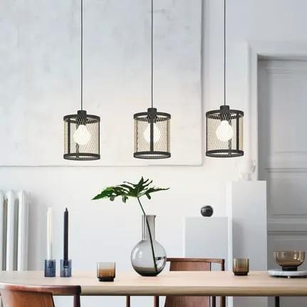 Hanging light Dellow, length 88 cm, black/brass-coloured, 3-bulb