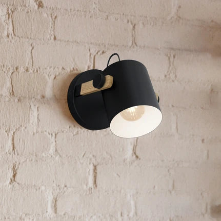Hornwood wall light, Ø 17 cm, black/brown, steel