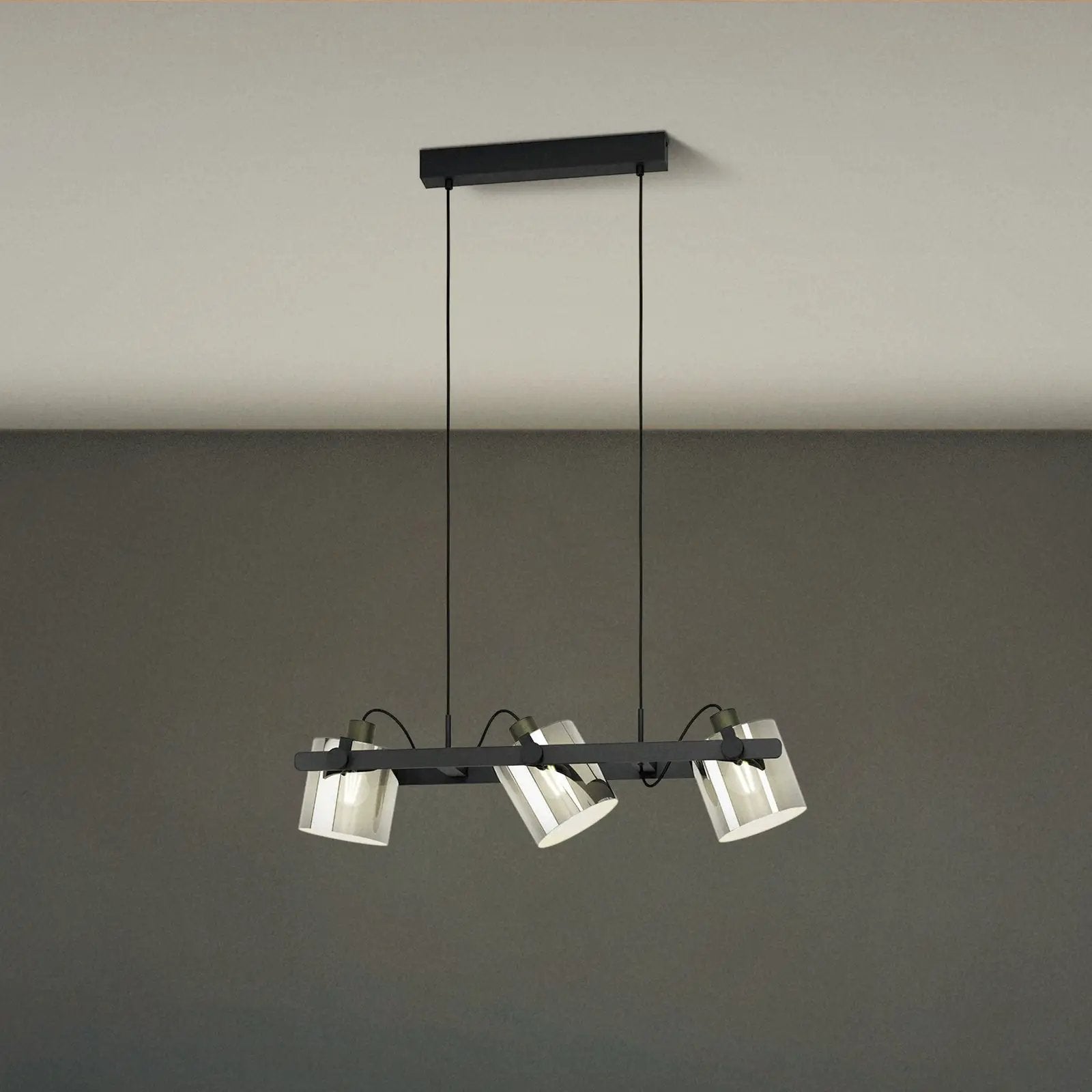 Hornwood 2 pendant light, length 78 cm, black, 3-bulb.